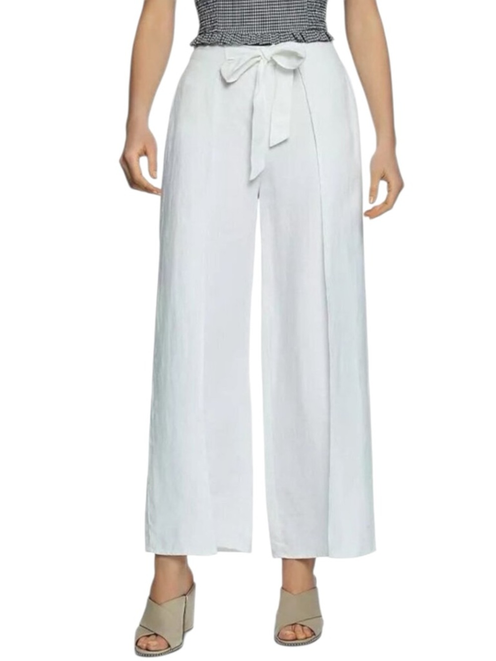 1. State White Linen Wrap High-Rise Wide-Leg Tie-Waist Cropped Pants NWT